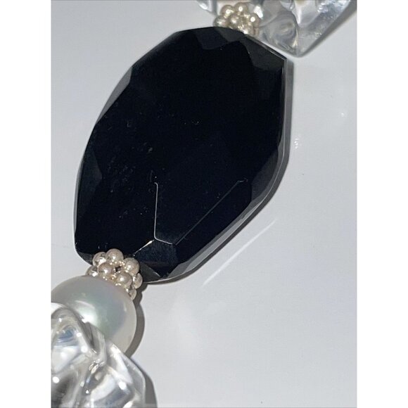 Lucas Lamenth black Faceted Glass Pearl Natural Stone Necklace LUC 925 AL4.2 - Picture 7 of 16